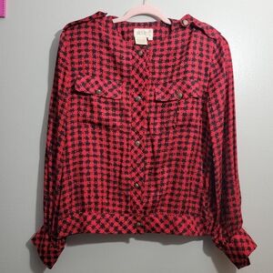🍒 Julie Francis Red Gingham Long Sleeve Jacket 100% silk Size 12